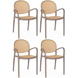 Kit 4 Cadeiras De Jantar Roma Com Braço Para Sala E Cozinha - Marrom Claro