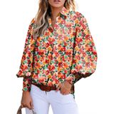 Camisa Feminina Elegante, Manga Lanterna, Decote Em V, Estampa Paisley