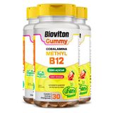 Kit 3 Gummy Vitamina B12 Methyl Unilife 30 Gomas Morango