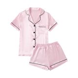 Conjunto De Pijamas Feminino Lyaner De Cetim De Manga Curta Rosa Para Bebês