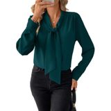 Blusa Feminina Astylish Com Gravata Borboleta Com Decote Em V E Manga Comprida