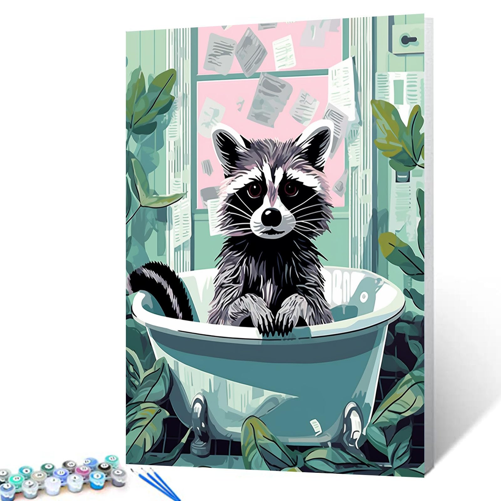 Paint By Numbers Tucocoo Raccoon Em Banheira Para Adultos 40x50cm