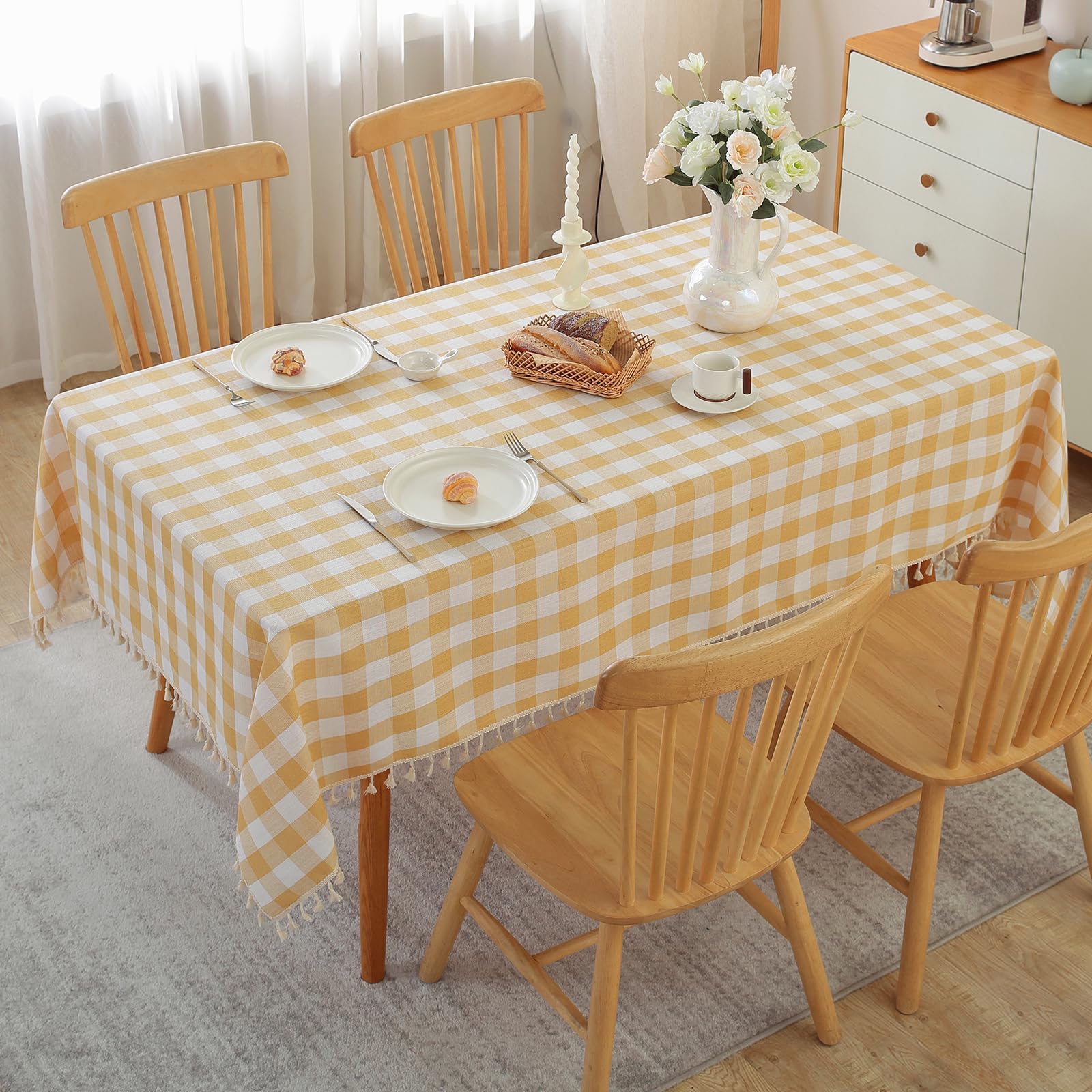 Toalha De Mesa Também Xadrez De Algodão De Linho 140x230cm Amarela