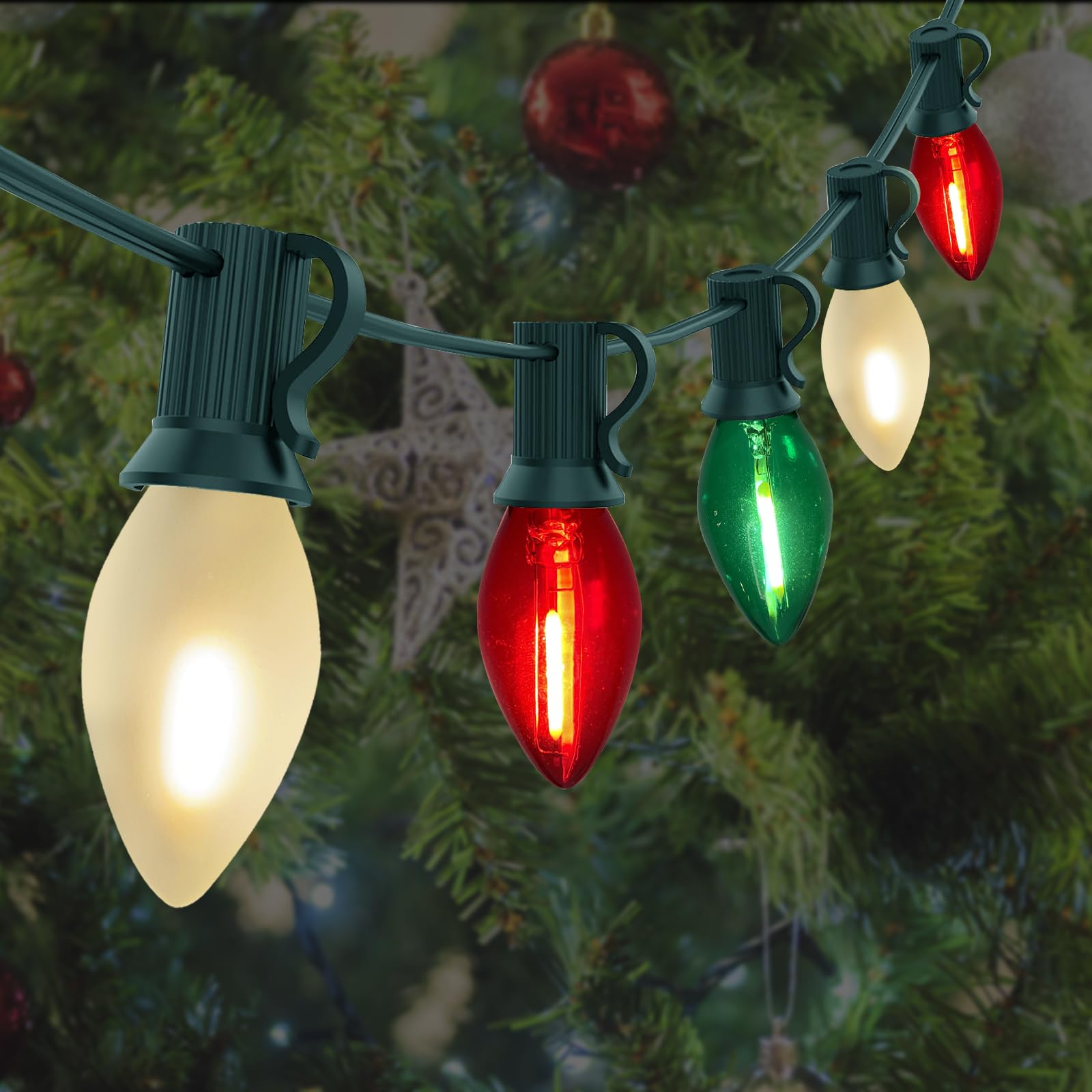 Luzes De Natal Goothy C7 Led Vermelho Branco Verde 25m