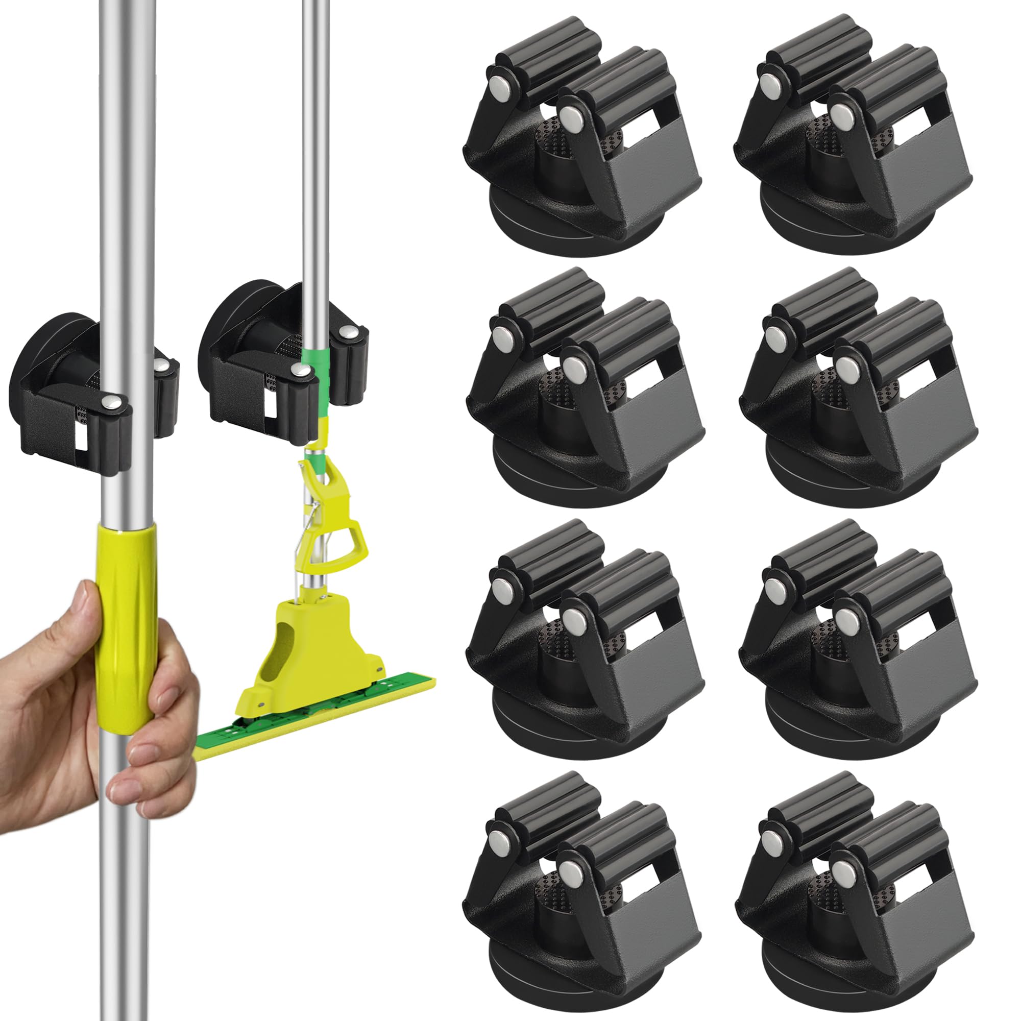 Suporte De Vassoura Magnetic Mop Ulibermagnet Heavy Duty, Pacote Com 8, Preto