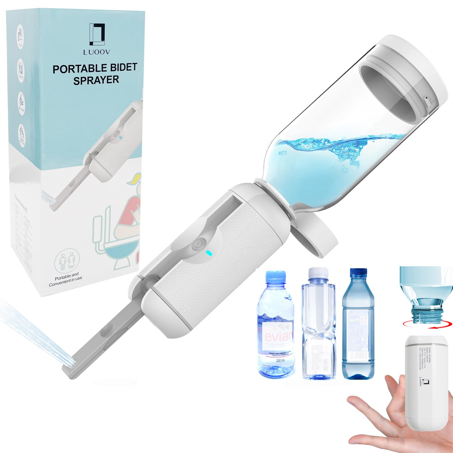 Bidê Portátil Luoov 500ml Com Garrafa Peri Para Viagem Branca