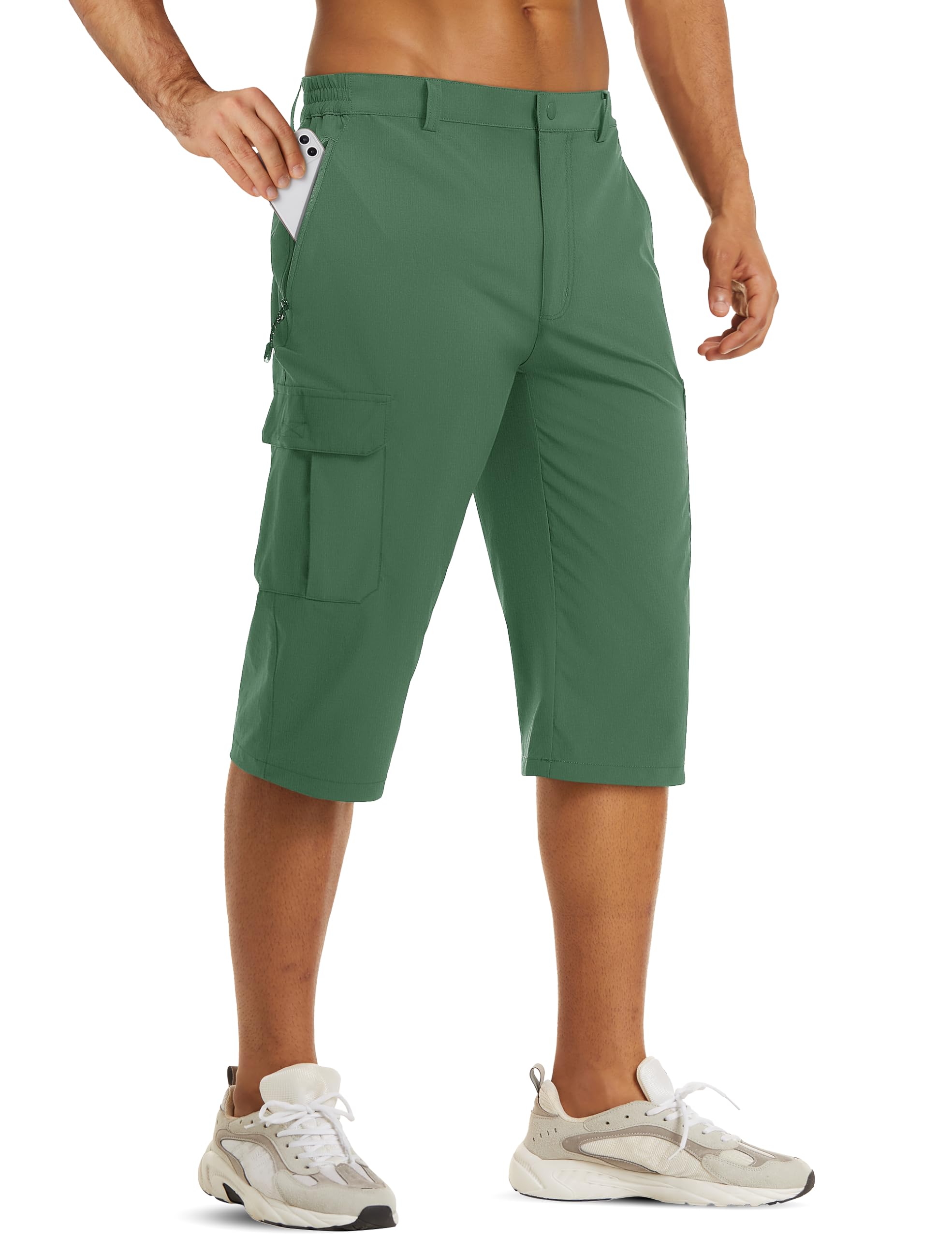 Shorts Cargo Tacvasen Long Para Homens, Nylon, Verão, Caminhada, Verde