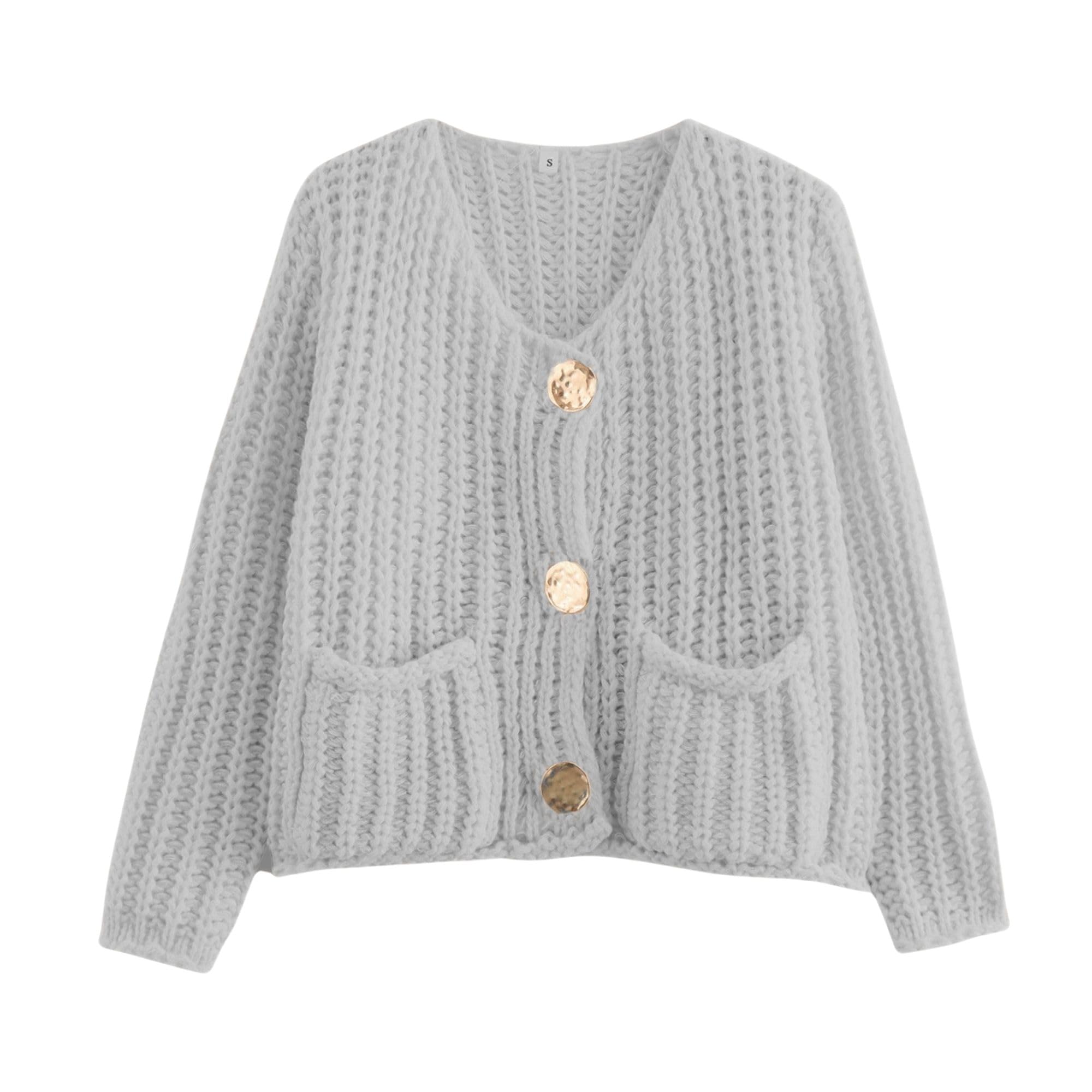 Cardigã Findthy Cropped Knit Feminino De Manga Comprida Cinza Tamanho L