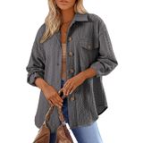 Jaqueta Dokotoo Shacket Cable Knit Texturizada Button Cinza Feminina