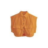 Camisa Recortada Com Botões Perbai Summer Denim Orange Feminina