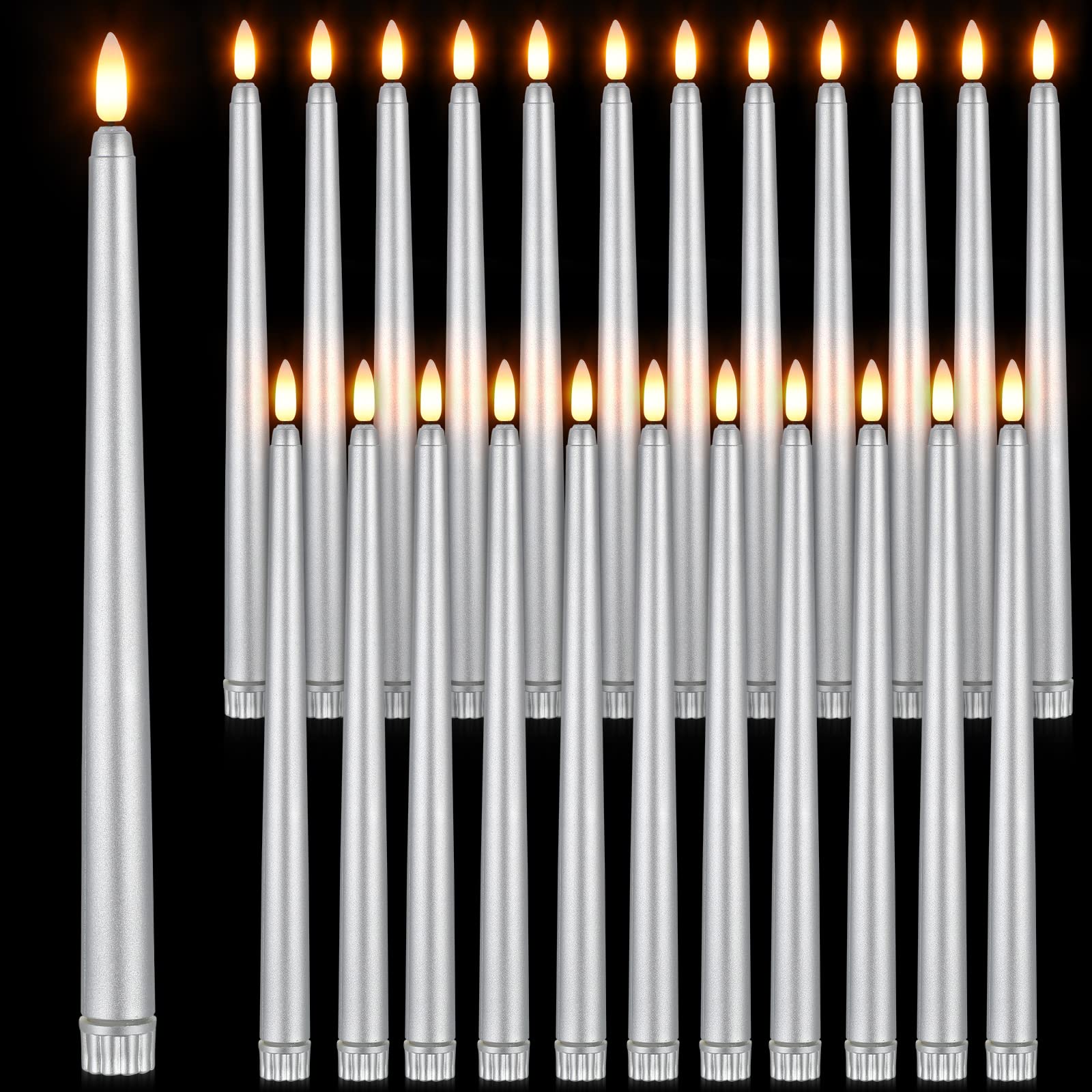Velas Cônicas Sem Chama Macarrie, 24 Pacotes, Led, Prata, 28 Cm