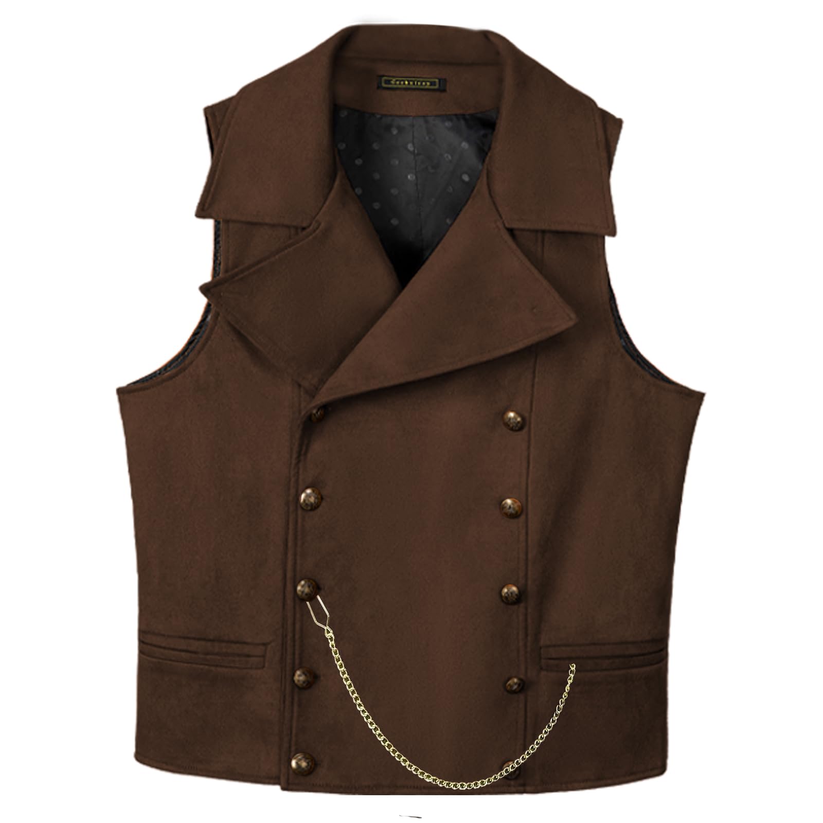 Colete Masculino Ceehuteey, Camurça, Couro Trespassado, Lapela Grande