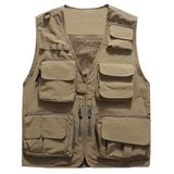 Colete Cargo Masculino Casual Leve Flygo, Pesca Ao Ar Livre, Trabalho, Safári, Viagem, Foto, Colete Cargo, Vários Bolsos (pequeno, Cáqui)