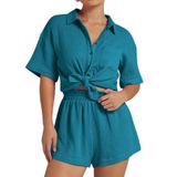 Conjunto De Roupas De 2 Peças Flygo Feminino De Algodão E Linho Darkteal-xs