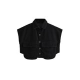 Camisa Feminina Perbai Cropped Button Down, Jeans De Verão, Preta