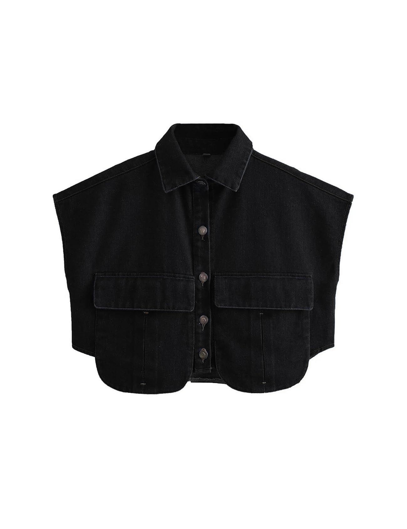 Camisa Feminina Perbai Cropped Button Down, Jeans De Verão, Preta