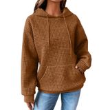 Moletom Feminino Casual Com Capuz Shewin, Com Capuz E Waffle, Marrom Claro