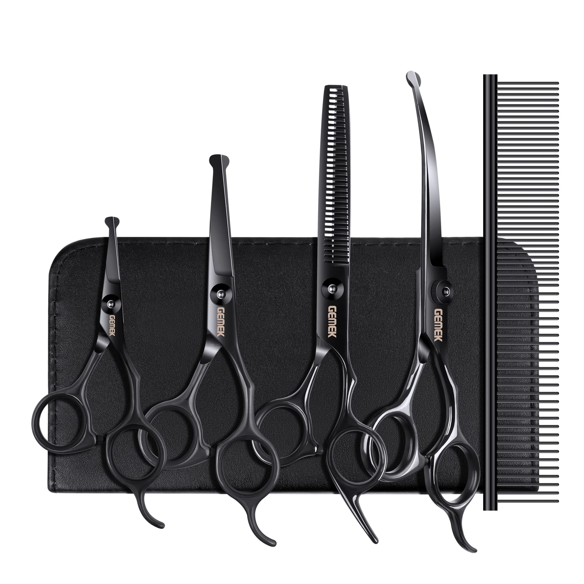 Kit De Tesouras Para Cuidar De Cães Gemek Professional 6 Em 1 (preto)