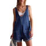 Macacão Curto Jeans Chartou Feminino Azul Escuro Tamanho Gg