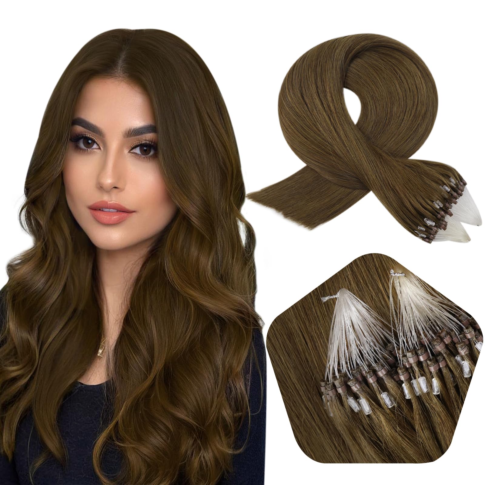 Extensões De Cabelo Full Shine Micro Beads 45cm Brown 50g