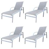 Conjunto 4 Espreguiçadeiras Reclináveis Em Alumínio E Tela Sling Cannes Portinaty Branco