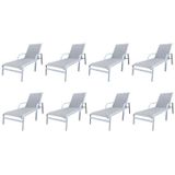 Conjunto 8 Espreguiçadeiras Reclináveis Em Alumínio E Tela Sling Cannes Portinaty Branco