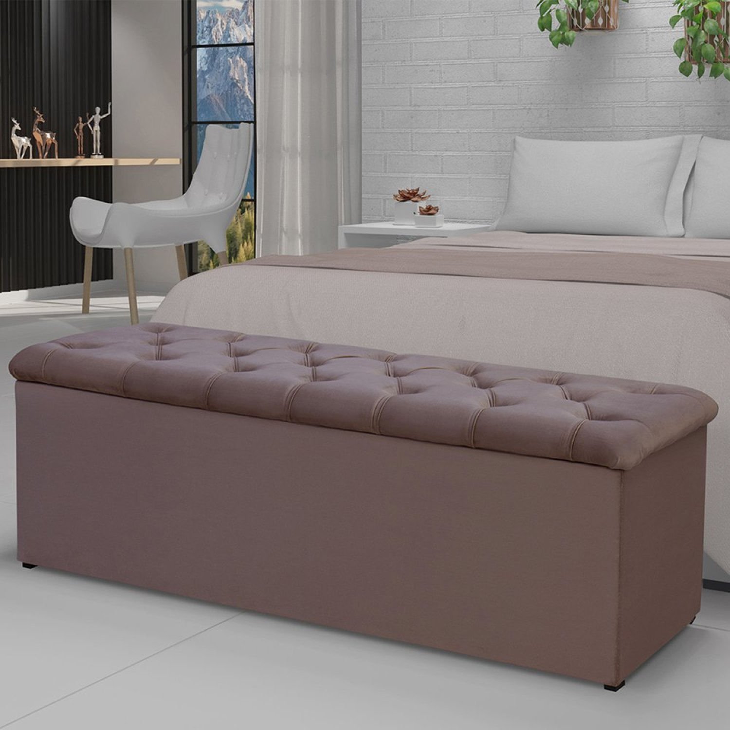 Calçadeira Em Madeira Maciça Revestida Queen 160cm Lotus Rose