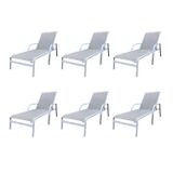 Conjunto 6 Espreguiçadeiras Reclináveis Em Alumínio E Tela Sling Cannes Portinaty Branco
