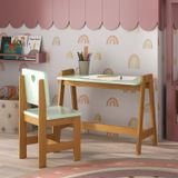 Conjunto Mesa Escrivaninha + 1 Cadeira Infantil Sofia / Madeira De Pinus / Mdf