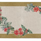 Kit 2 Jogo Americano Natal Folhagens Frutos Flores 47x33cm Ocre/verde