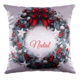 Capa Almofada Cetim Guirlanda De Natal 43x43cm Verde/vermelho