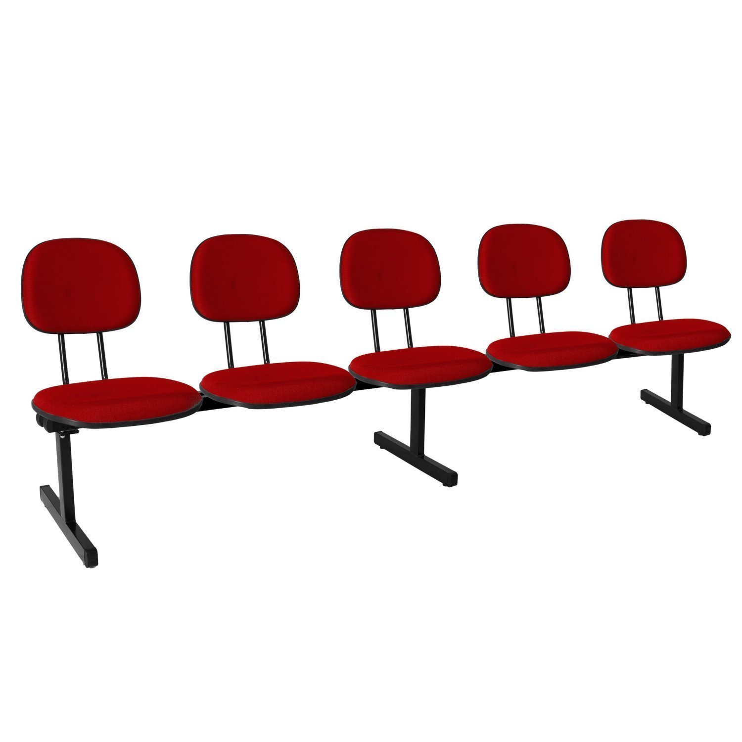 Cadeira Escritório Longarina 5 Lugares Estofada Ecoflex Vermelho