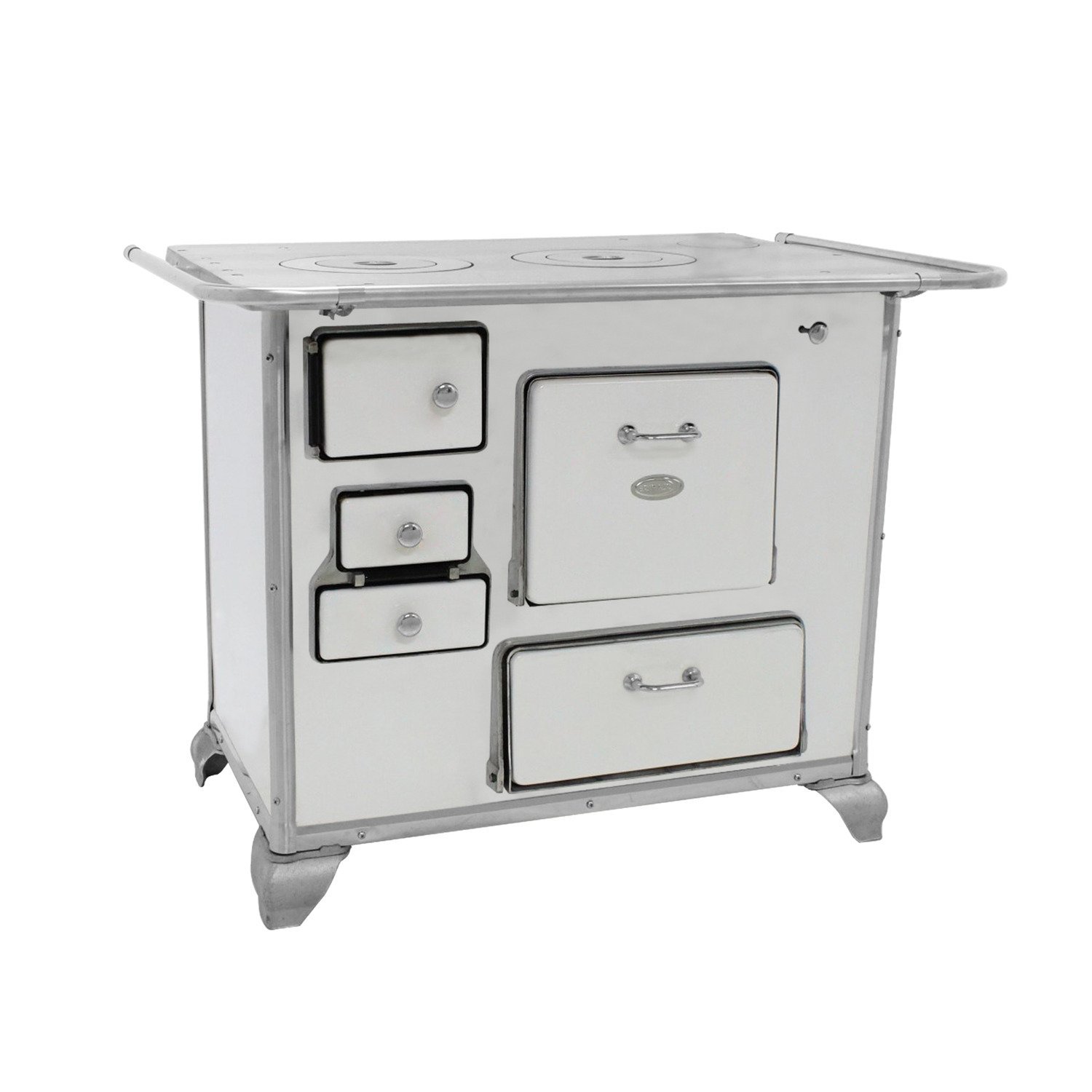 Fogão A Lenha Gabinete N2 Direito Com Tampa Chapa Em Ferro Fundido Branco