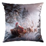 Capa Almofada Cetim Trenó De Natal 43x43cm Verde/vermelho