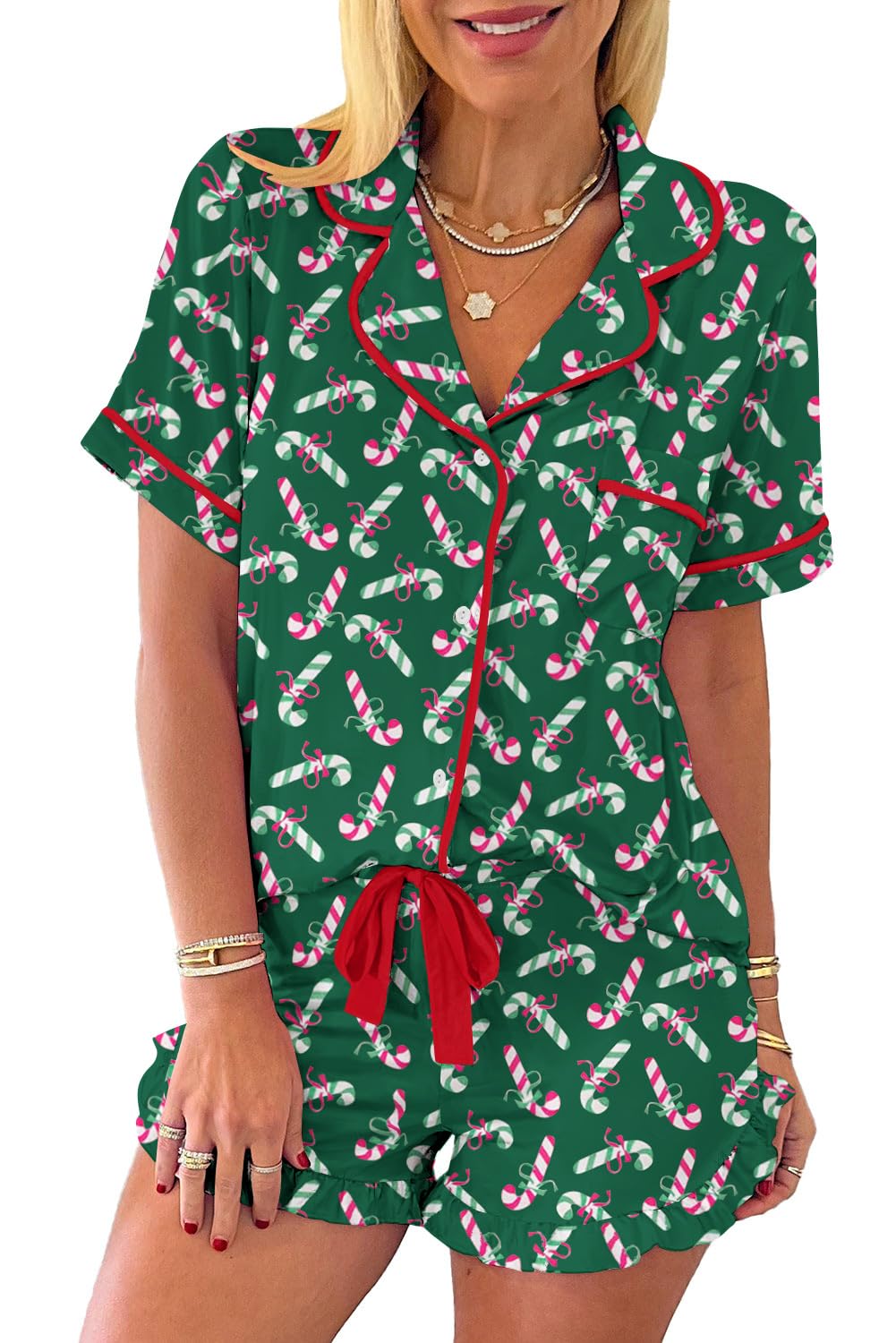 Conjunto De Pijama Kevamolly Feminino Com Estampa De Bastão De Doces De Natal