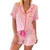 Conjunto De Pijama Kevamolly Christmas Candy Cane Print Feminino Rosa Gg
