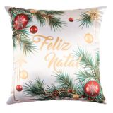 Capa Almofada Cetim Feliz Natal 43x43cm Verde/vermelho