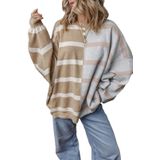 Suéter Feminino Evaless, Moda De Outono, Listrado, Tricotado, Cáqui, Xxl