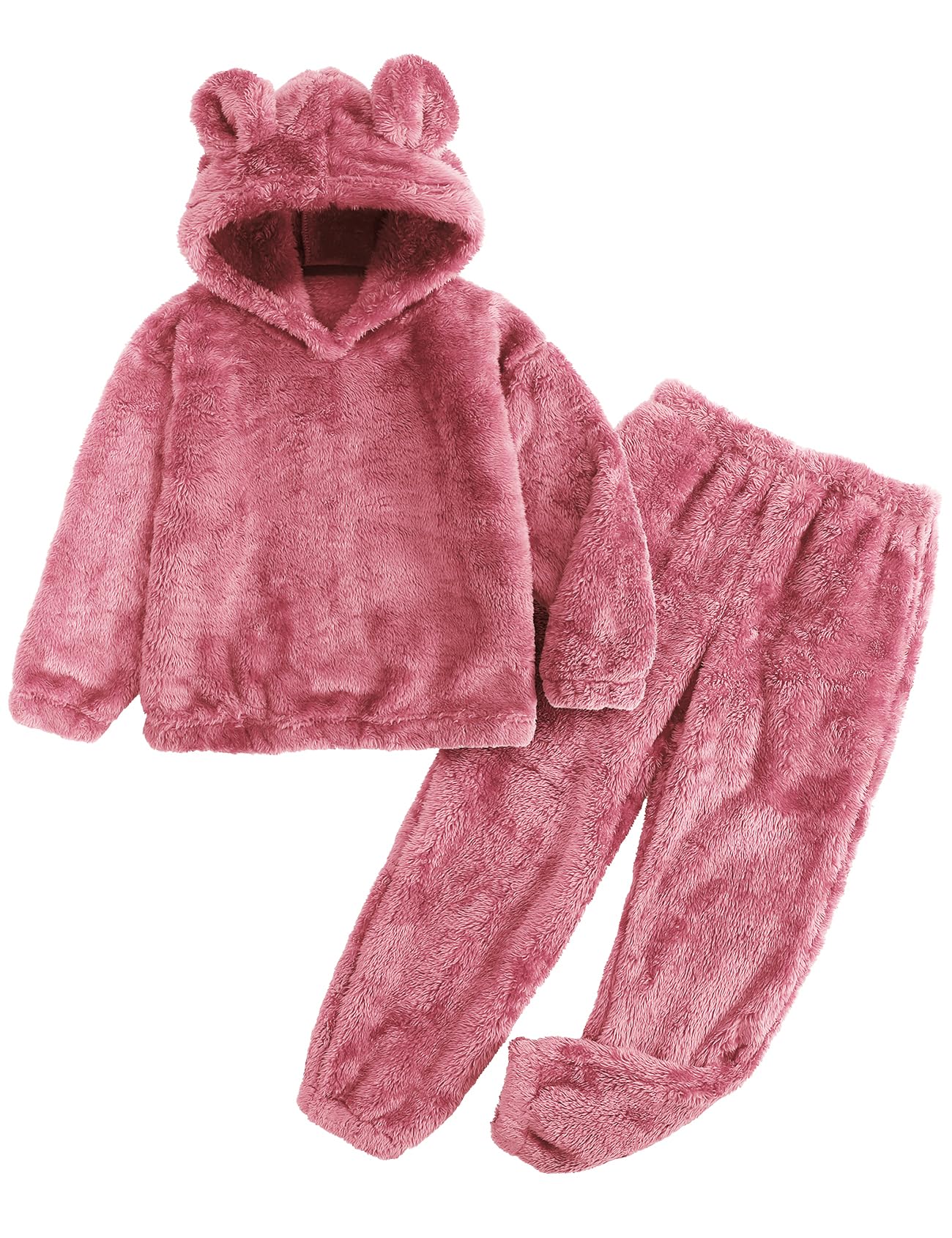 Conjunto De Calças Flygo Girls Crop Hoodie Bear Ear Sweatshirt Rosa