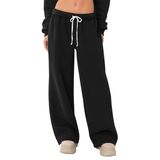 Calça De Moletom Feminina Hesayep, Forrada De Lã, Perna Larga, Preta S