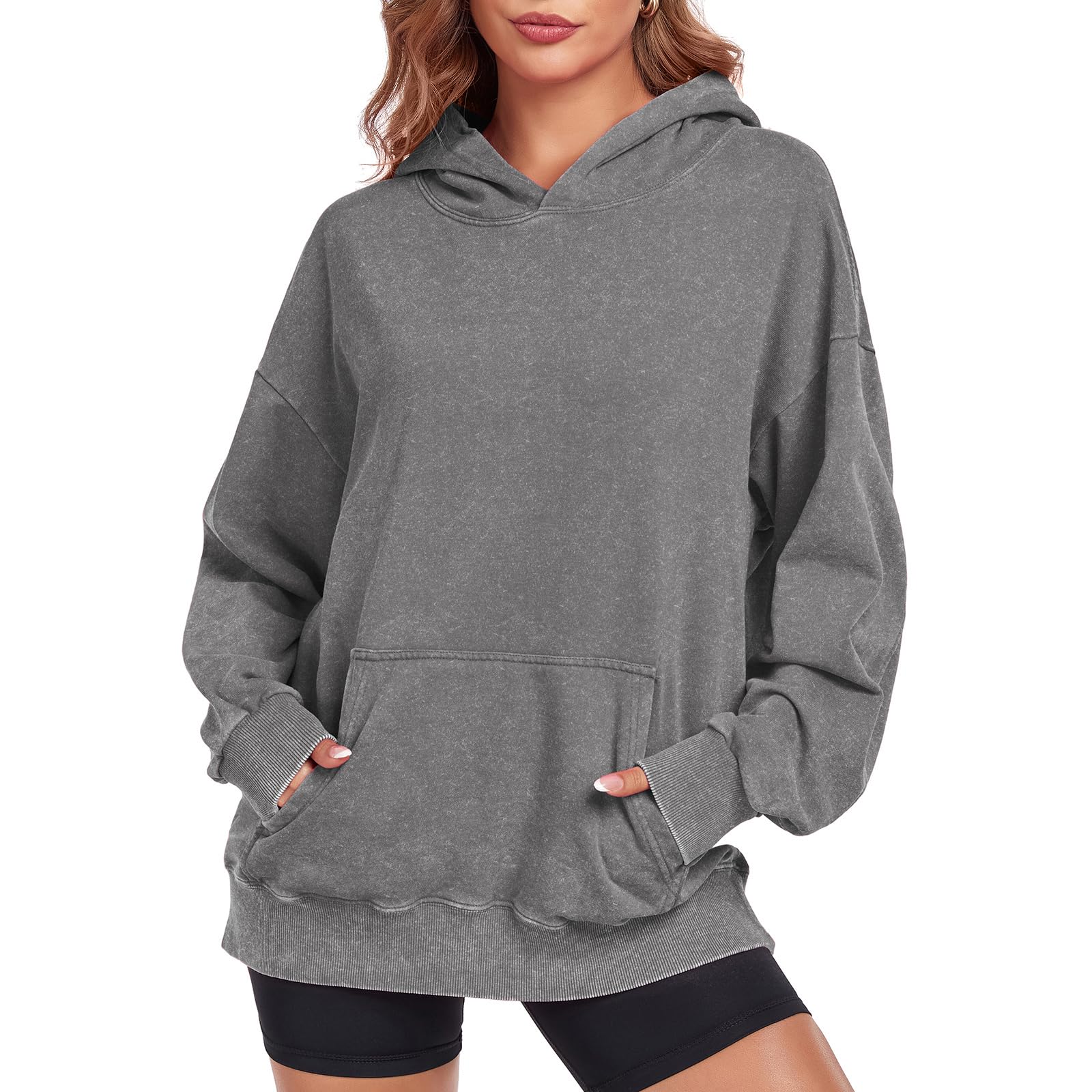 Moletom Feminino Atofy, De Tamanho Grande, Vintage, Com Capuz, Lavagem Ácida