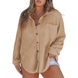 Jaqueta Feminina Shacket Eytino Plus Size Waffle Knit 3x Cáqui