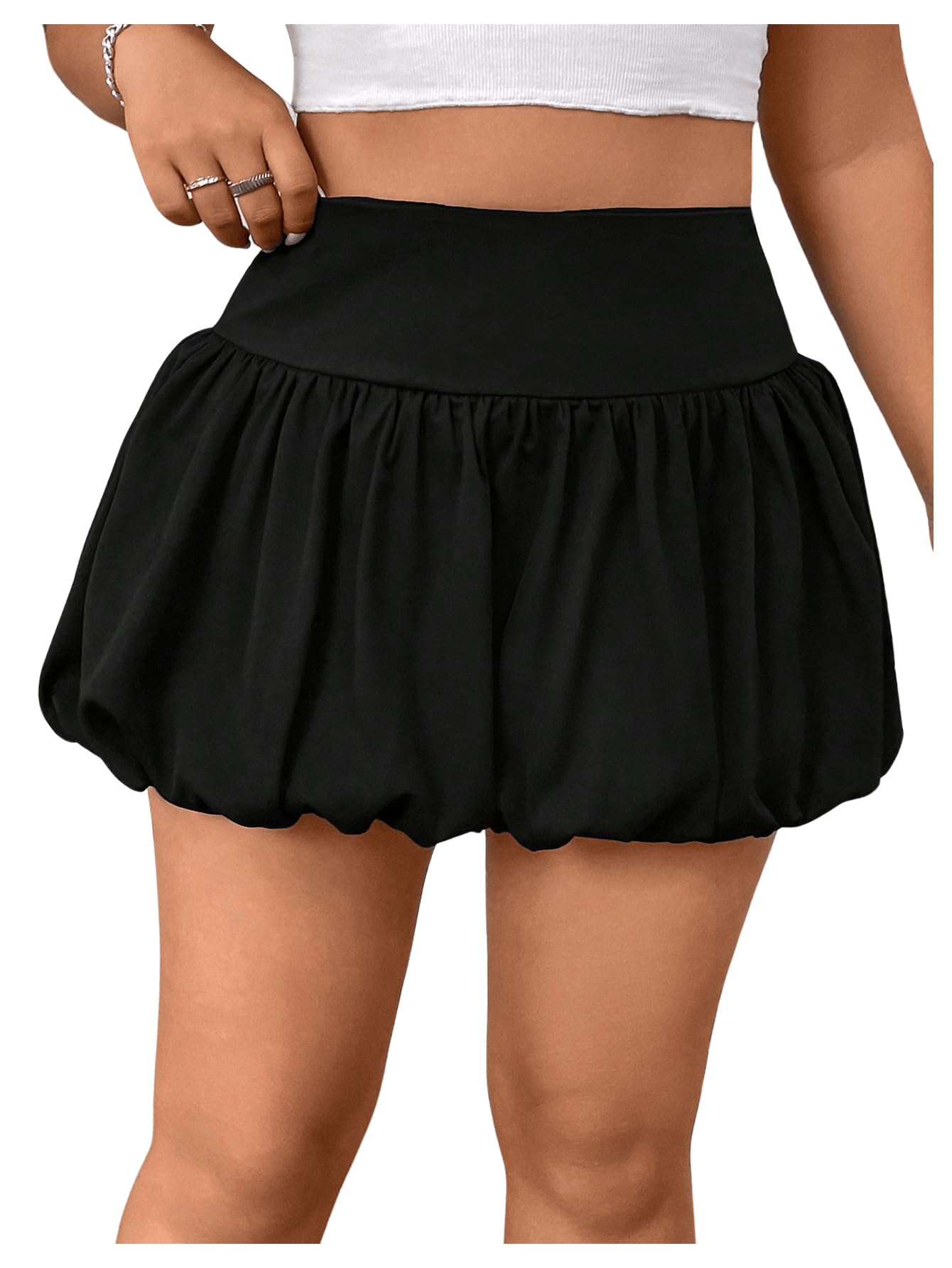 Saia Milumia Bubble Mini, Cintura Alta, Preta, Feminina, 1gg