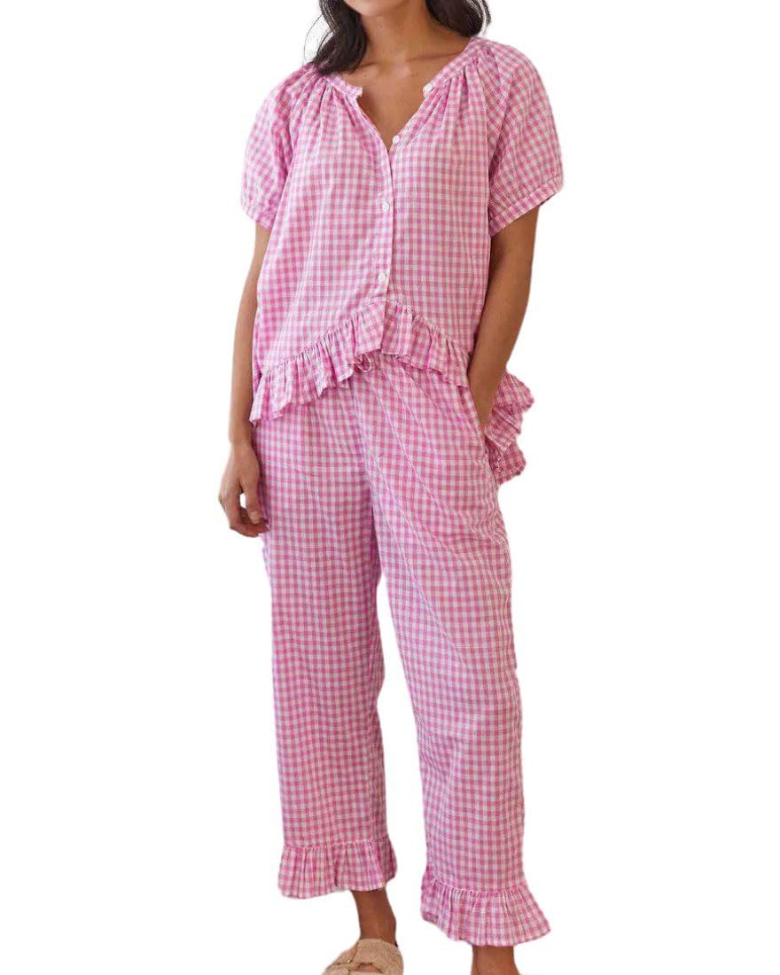 Conjunto De Pijama Feminino Codcm, Guingão, 2 Peças, Manga Curta, Rosa