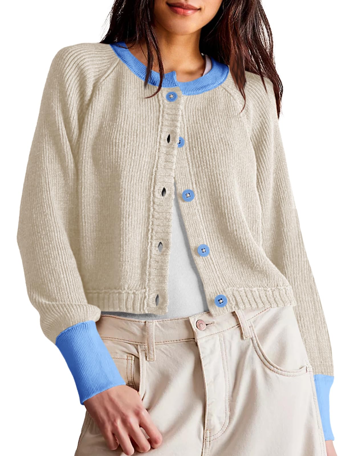 Suéter De Cardigã Saodimallsu Cropped Color Block Feminino