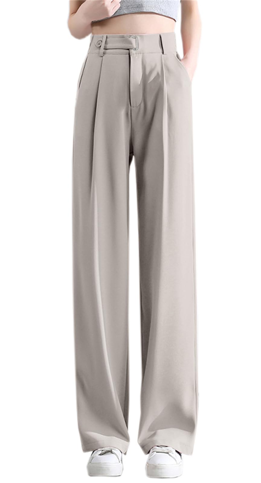 Calça Social Betusline, Perna Larga, Longa, Reta, Feminina, Cinza Claro