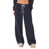 Calça De Moletom Feminina Hesayep, Forrada De Lã, Perna Larga, Azul Marinho, S