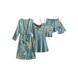 Conjunto De Pijama Gorglitter Com Estampa Floral, Cetim, 5 Peças, Verde, Feminino