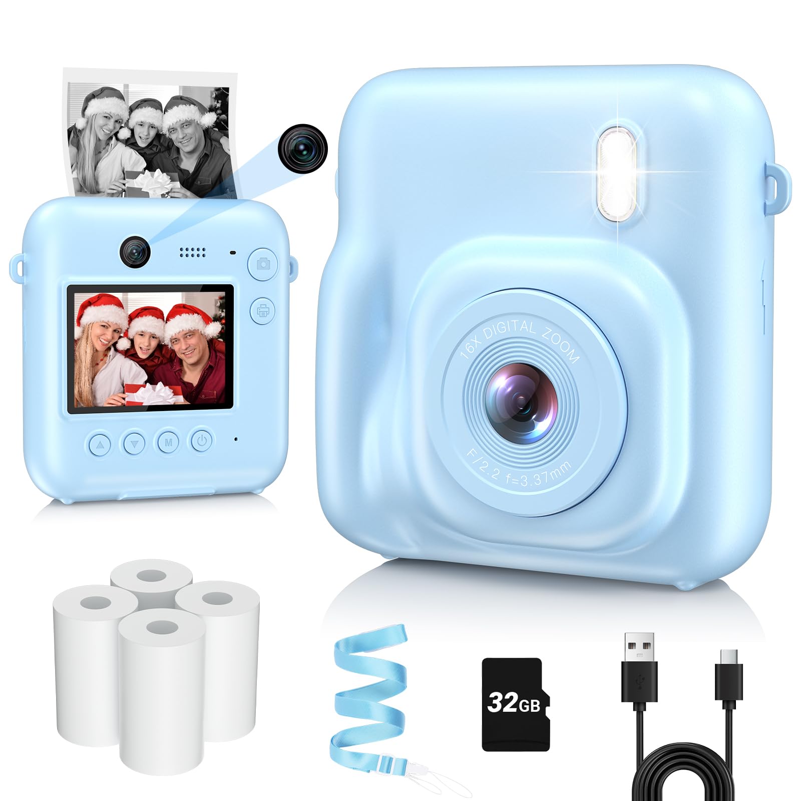 Câmera De Impressão Aasonida Kids Dual-lens 48mp Com Cartão De 32gb Azul