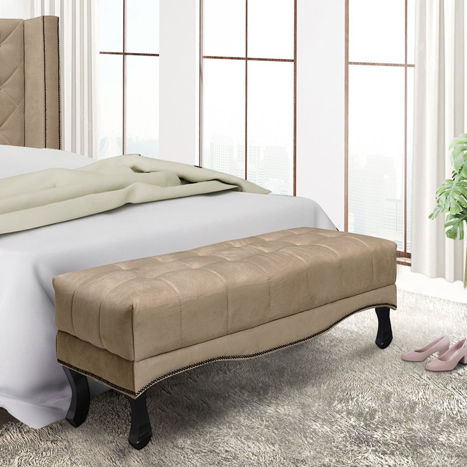 Calçadeira Recamier Queen Vicenza Spezzia Decor Bege